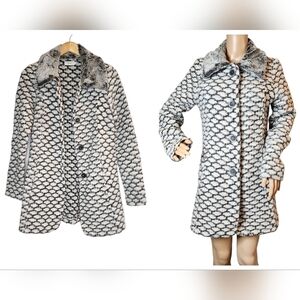 Maria Sole Italy Wool Mohair Blend Grey Jacket Faux Fur Collar Pockets Small